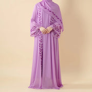 Elegant Crew Neck Long Sleeve Chiffon Abaya Dress with Matching Headscarf (AA230)